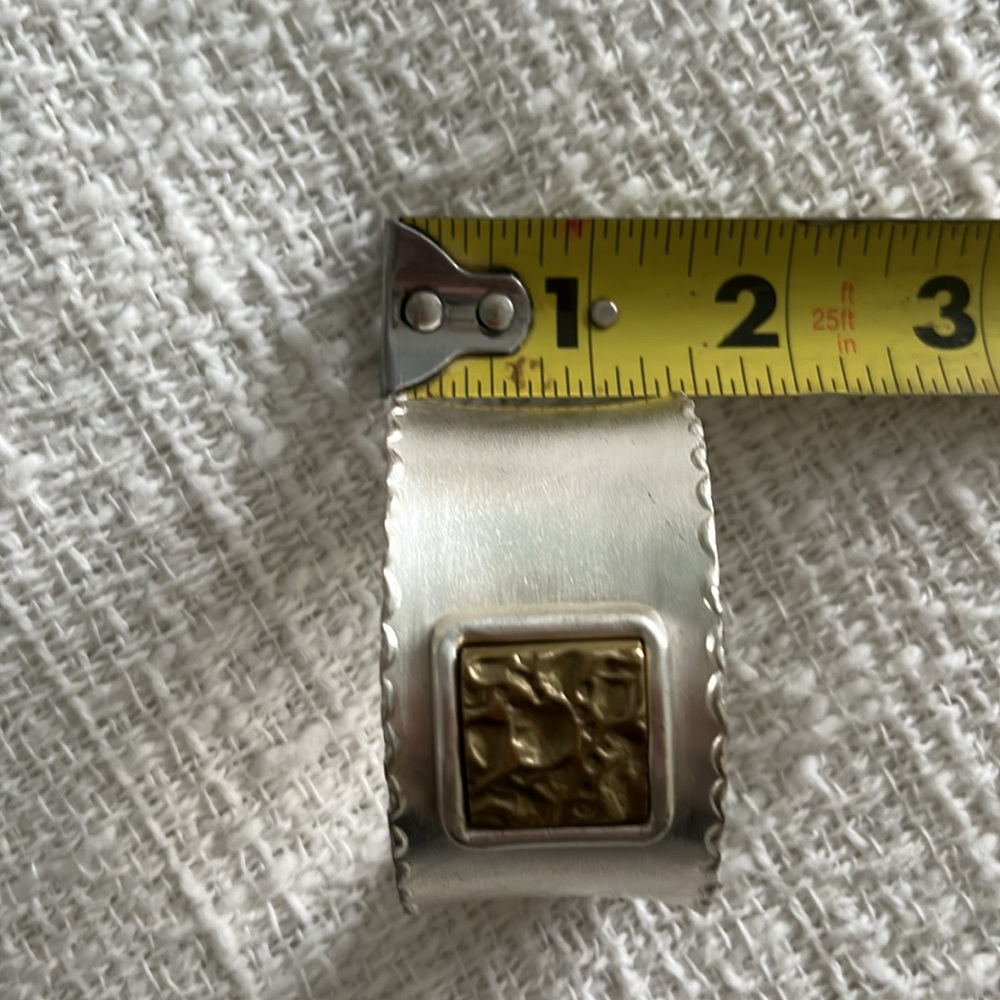 Rustic Cuff Silver Gold Two Tone Wide Cuff Bracel… - image 8